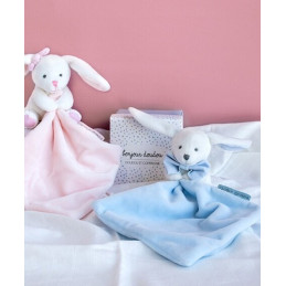 Doudou Mouchoir Lapin Bleu 10cm