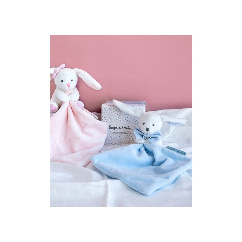Doudou Mouchoir Lapin Bleu 10cm