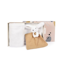 Coffret Cadeau Naissance Plaid et Doudou Lapin Happy Wild - 70 x 100 cm