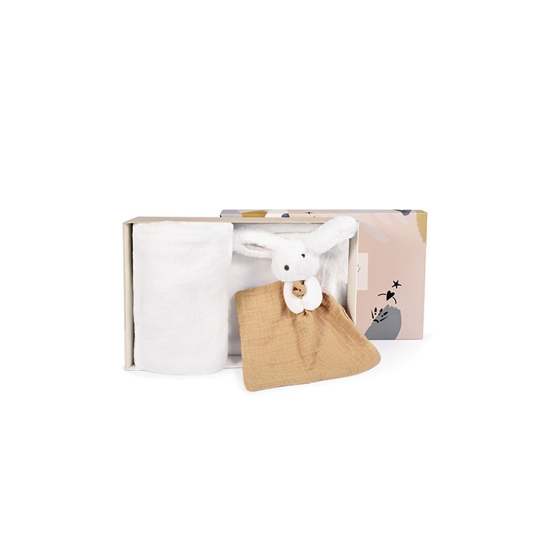 Coffret Cadeau Naissance Plaid et Doudou Lapin Happy Wild - 70 x 100 cm