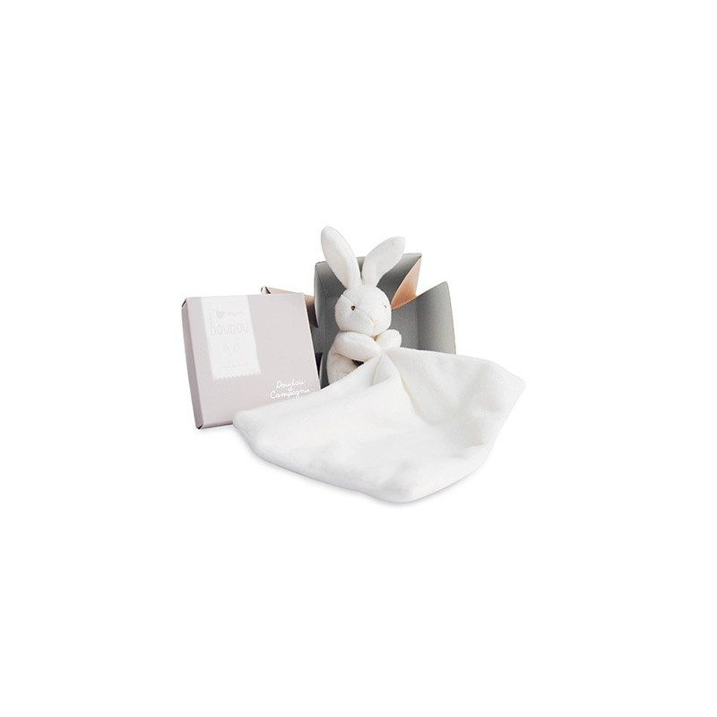 Doudou lapin mouchoir - 10 cm - Boite fleur