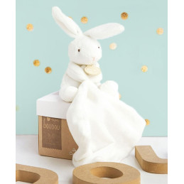 Doudou lapin mouchoir - 10 cm - Boite fleur
