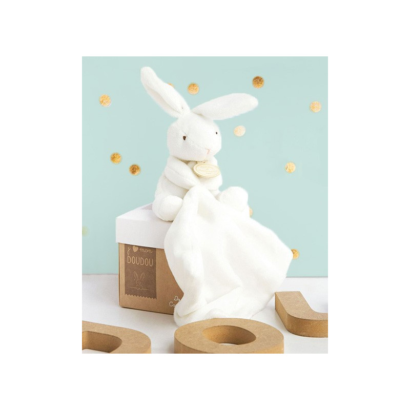 Doudou lapin mouchoir - 10 cm - Boite fleur