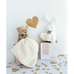 Doudou lapin mouchoir - 10 cm - Boite fleur