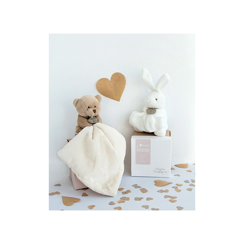 Doudou lapin mouchoir - 10 cm - Boite fleur