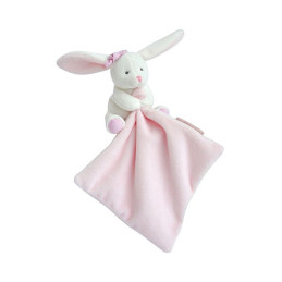 Doudou mouchoir lapin rose - 10 cm - Boite fleur