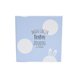 Coffret cadeau naissance chaussons lapin bleu avec hochet - 0/6 mois