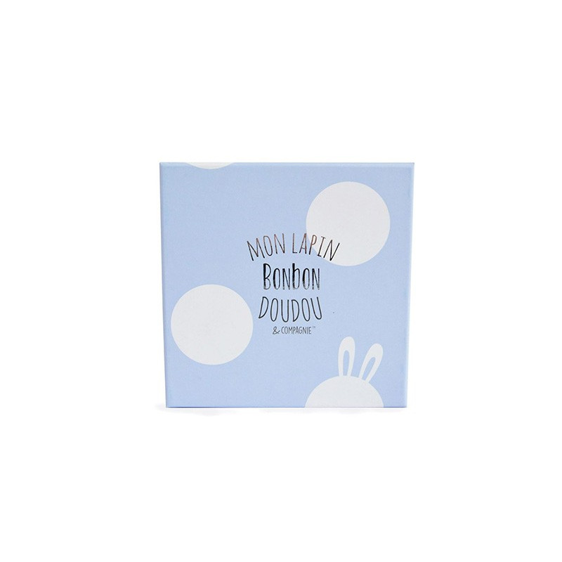 Coffret cadeau naissance chaussons lapin bleu avec hochet - 0/6 mois