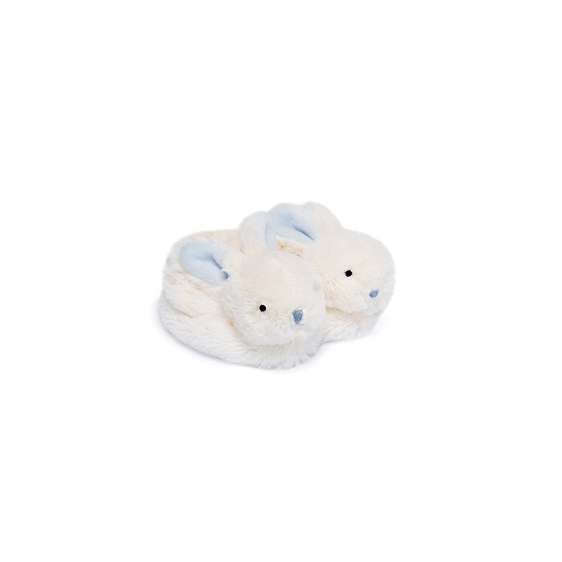 Coffret cadeau naissance chaussons lapin bleu avec hochet - 0/6 mois