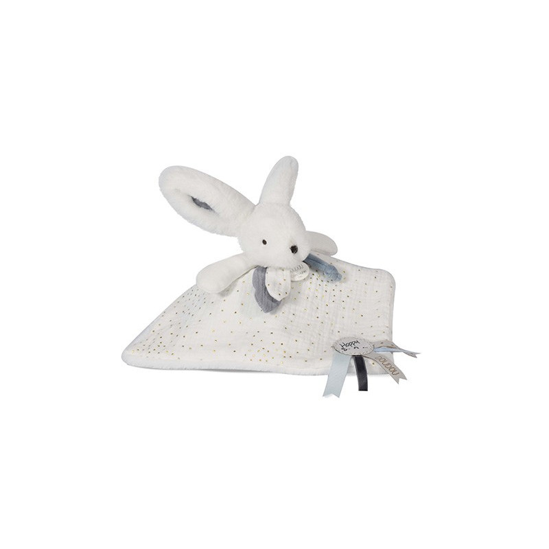 Coffret Doudou plat Lapin bleu - Happy Glossy - 25 cm