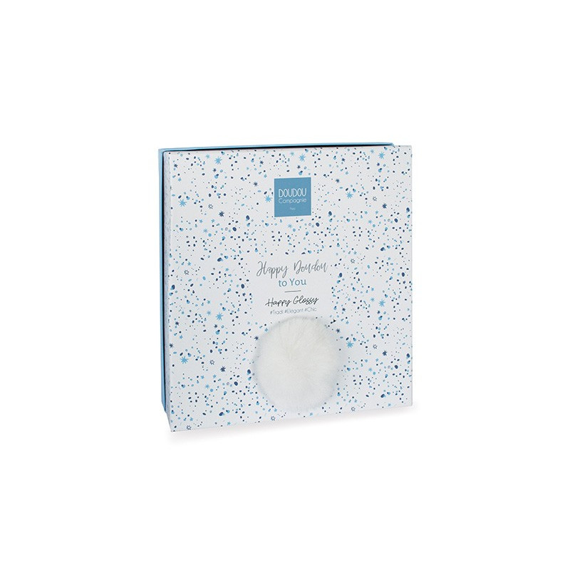 Coffret Doudou plat Lapin bleu - Happy Glossy - 25 cm