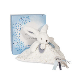 Coffret Doudou plat Lapin bleu - Happy Glossy - 25 cm