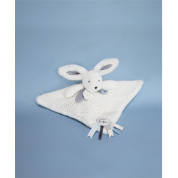 Coffret Doudou plat Lapin bleu - Happy Glossy - 25 cm