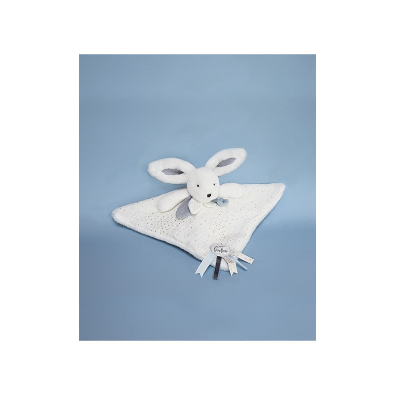 Coffret Doudou plat Lapin bleu - Happy Glossy - 25 cm
