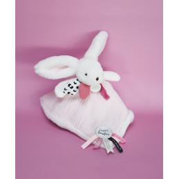 Coffret Doudou carré Lapin rose - Happy Blush - 25 cm