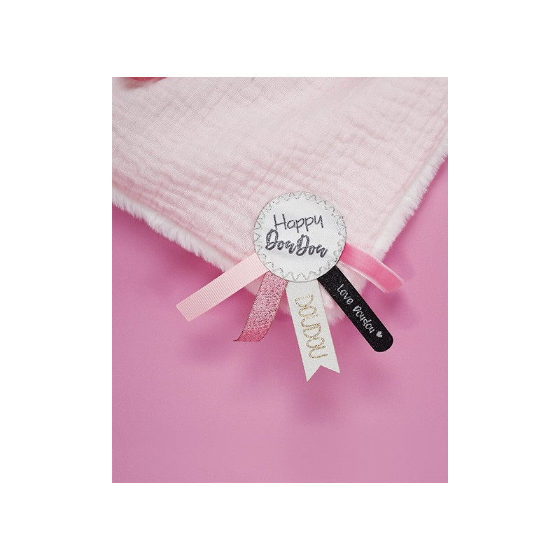 Coffret Doudou carré Lapin rose - Happy Blush - 25 cm