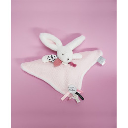 Coffret Doudou carré Lapin rose - Happy Blush - 25 cm