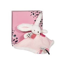 Coffret Doudou carré Lapin rose - Happy Blush - 25 cm