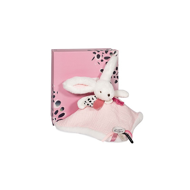 Coffret Doudou carré Lapin rose - Happy Blush - 25 cm