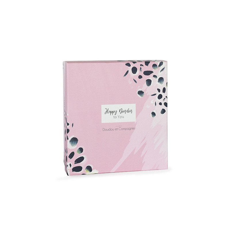 Coffret Doudou carré Lapin rose - Happy Blush - 25 cm
