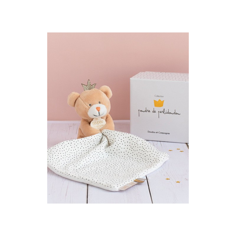 Doudou ours mouchoir marron Petit Roi - 10 cm