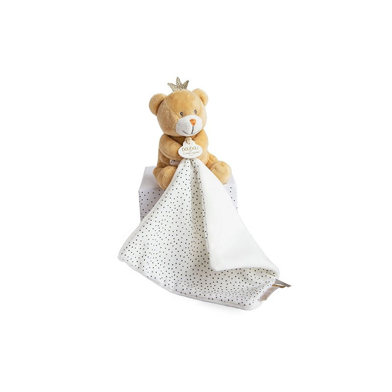 Doudou ours mouchoir marron Petit Roi - 10 cm