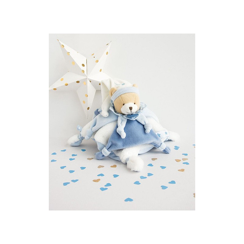 Doudou plat ours Petit chou - Bleu - 27 cm