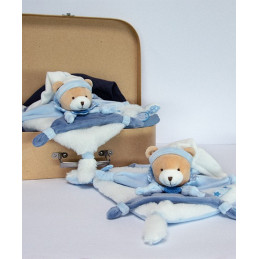 Doudou plat ours Petit chou - Bleu - 27 cm