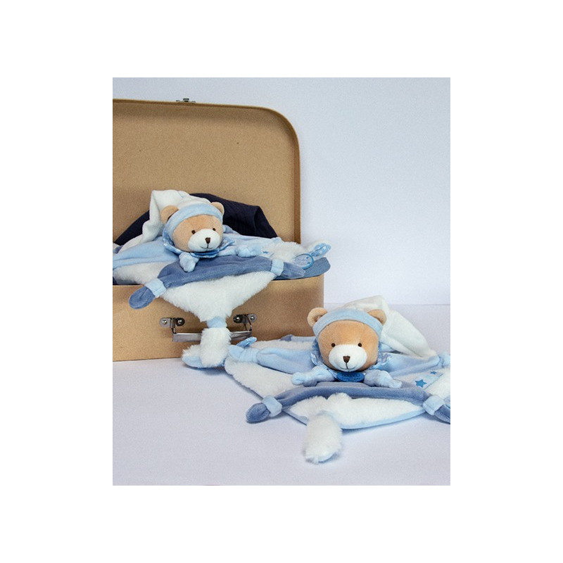 Doudou plat ours Petit chou - Bleu - 27 cm