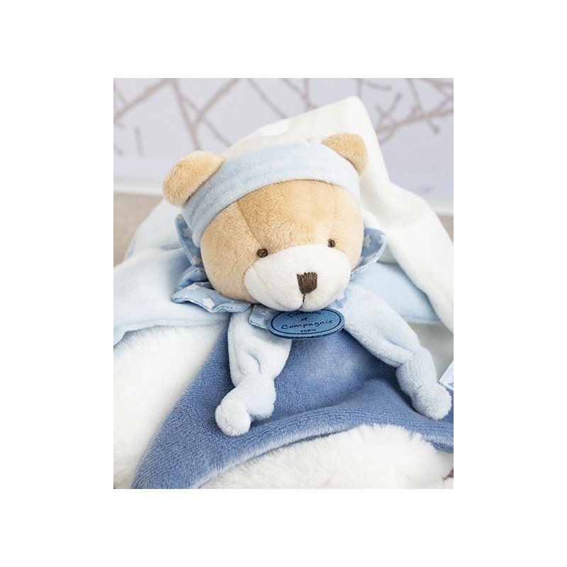 Doudou plat ours Petit chou - Bleu - 27 cm